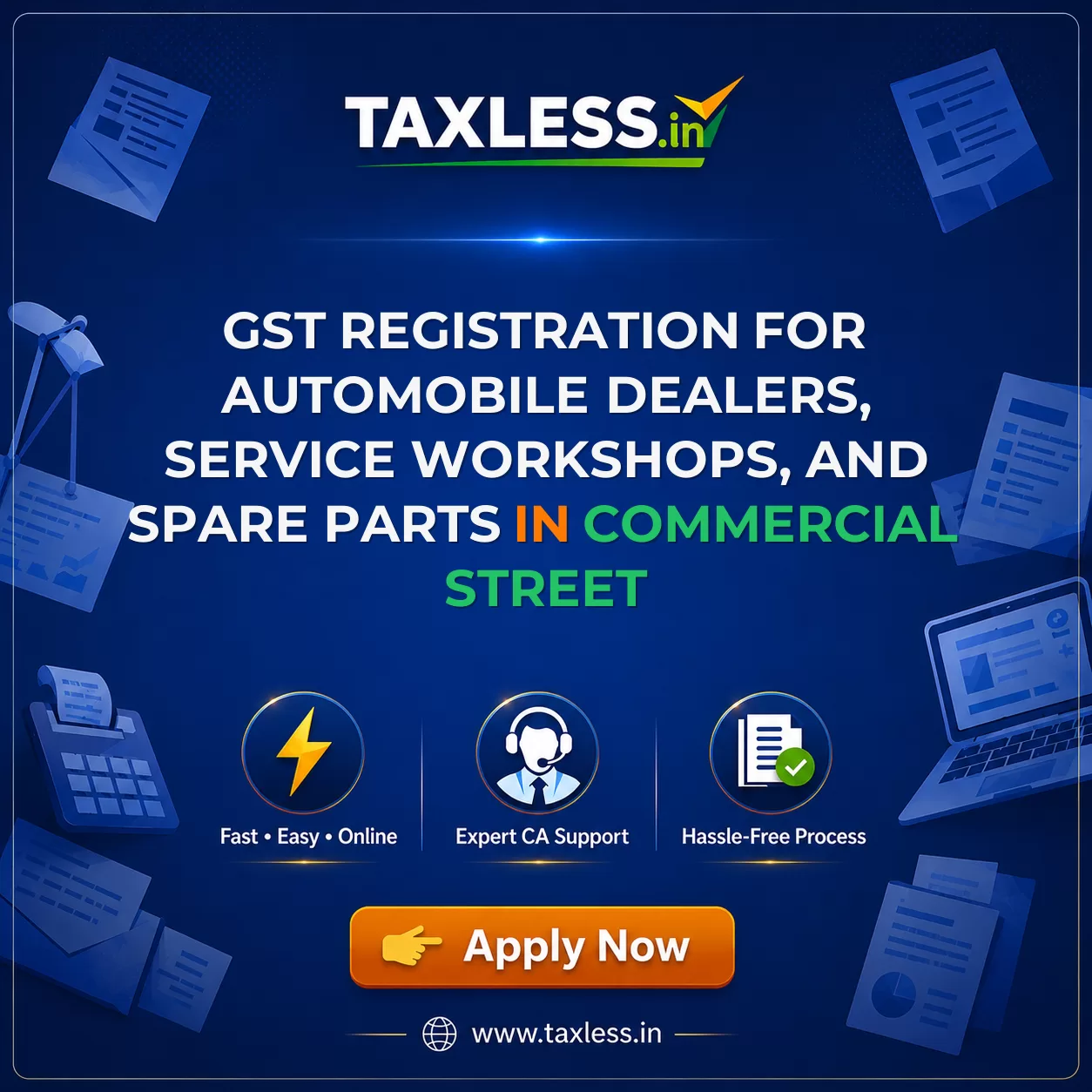 GST Registration for Automobile Dealers, Service Workshops, and Spare Parts in Commercial Street