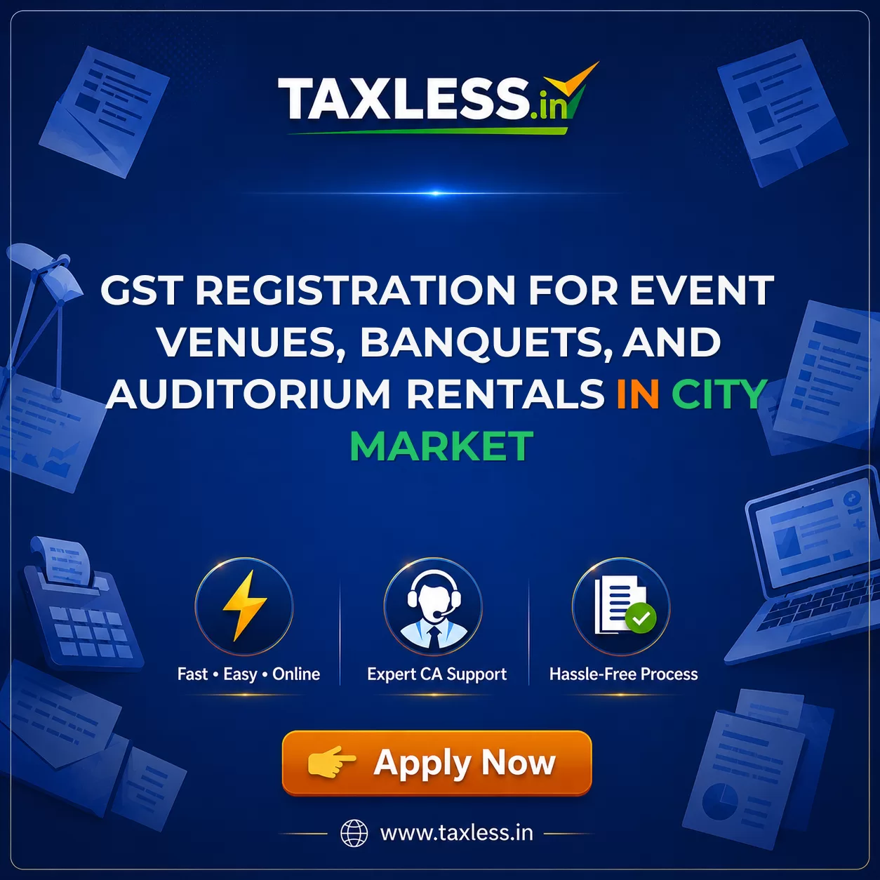 GST Registration for Event Venues, Banquets, and Auditorium Rentals in City Market
